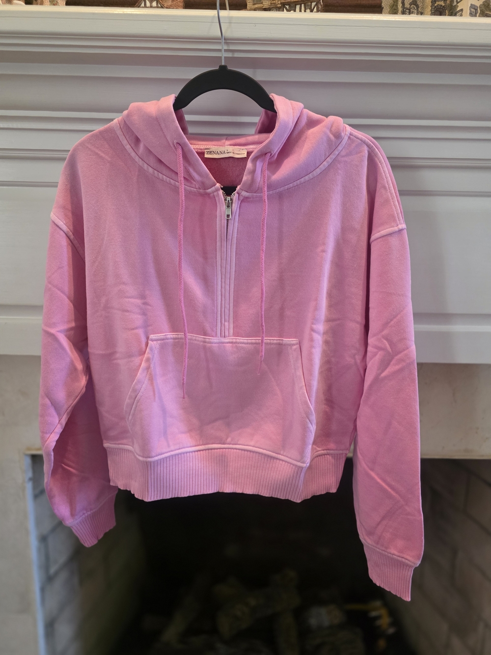 Zenana Outfitters Pink Half-Zip Hoodie Sweatshirt